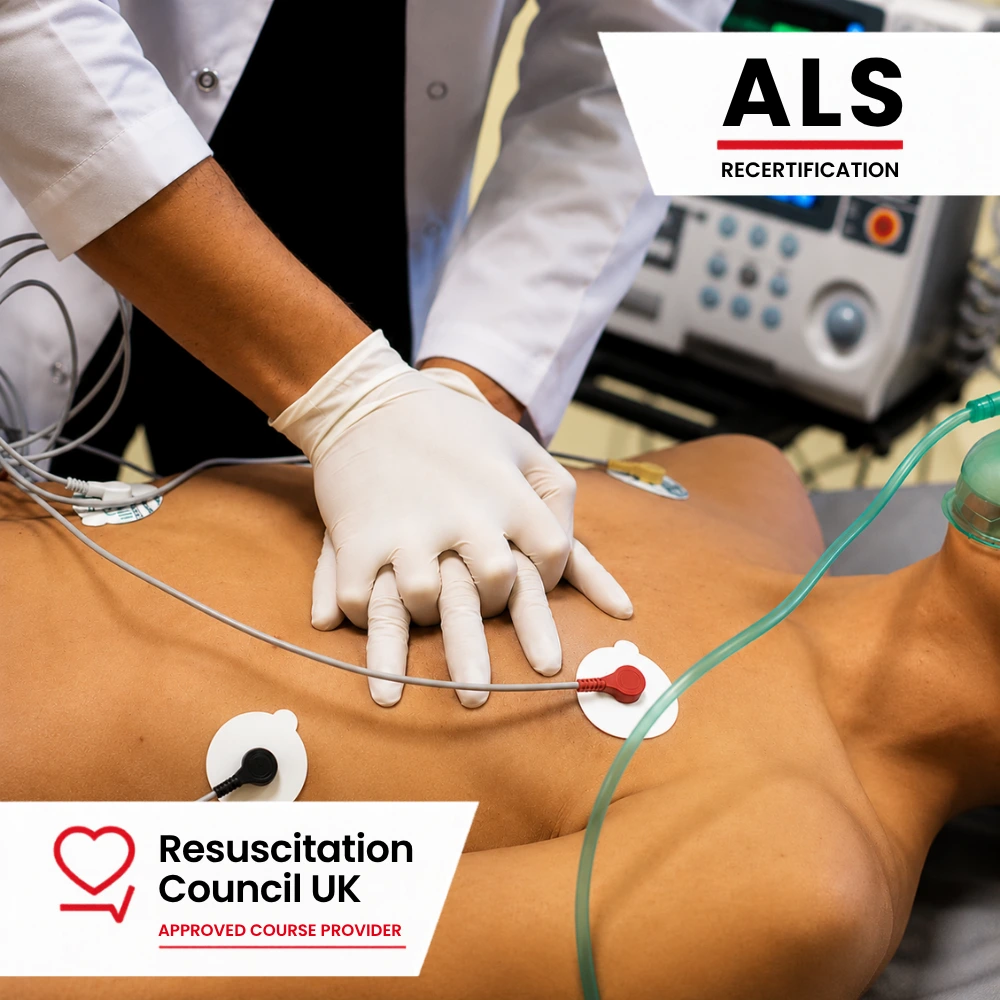 ALS Advanced Life Support recertification course with clinical resuscitation simulation and emergency airway management training